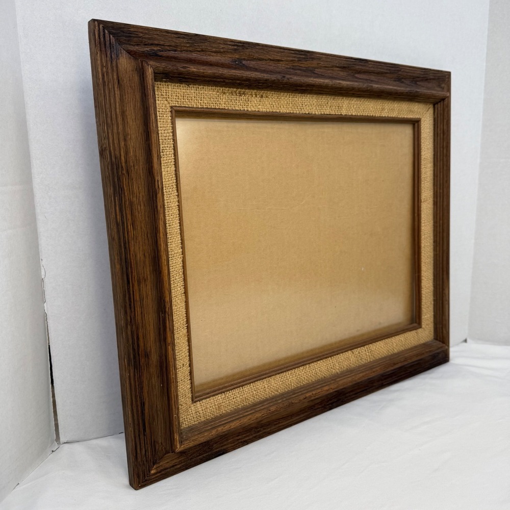 Vintage Dark Oak Wood Picture Frame with Burlap Matting Fits 11x14 Photo - Picture 2 of 8